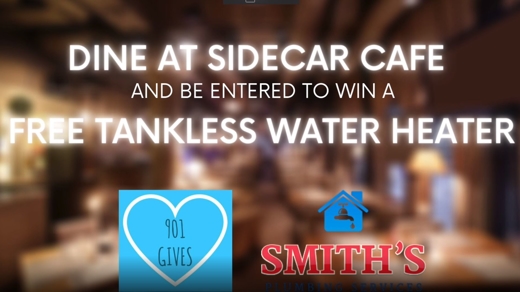 Dine At SIDECAR CAFE And Be Entered to Win A Free Tankless Water Heater Sign