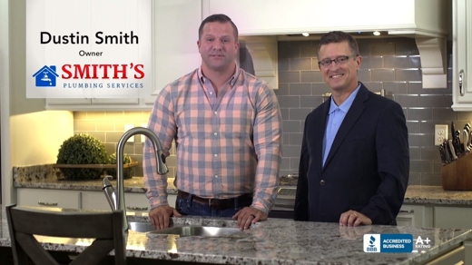 Andy Wise Standing in Kitchen with Smith's Plumbing Owner Dustin Smith
